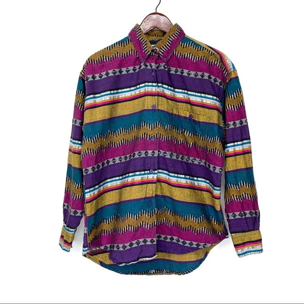 Vintage Cristina Woven Cotton Southwest Button Down Shirt Size Medium
